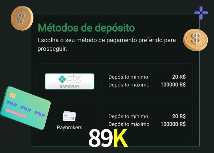 O cassino 89K oferece uma grande variedade de métodos de pagamento